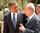 Israeli President Shimon Peres with USA president Barak Obama in Jerusalem23/07/2008 Photo Moshe Milner GPO