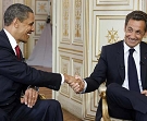 President Barack Obama and French President  Sarkozy shake hands during a bilateral meeting at the Prefecture in France, June 6, 2009. (Reuters) 